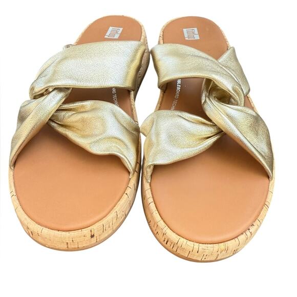 NWOT FitFlop F-Mode Twist Platform Gold Slide Sandals – Sz 9M - Picture 7 of 9